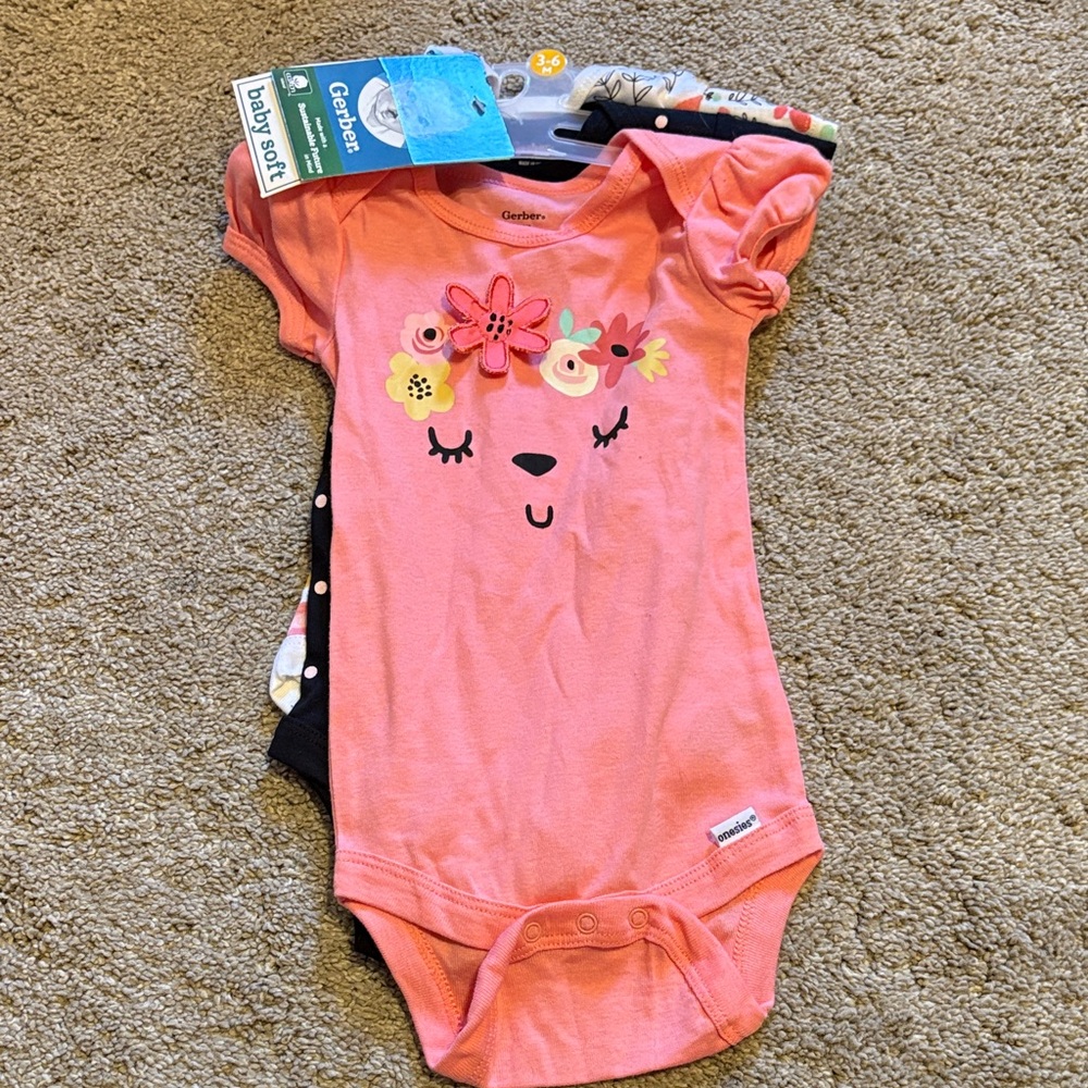 Gerber Pink Floral Face Baby Bodysuit